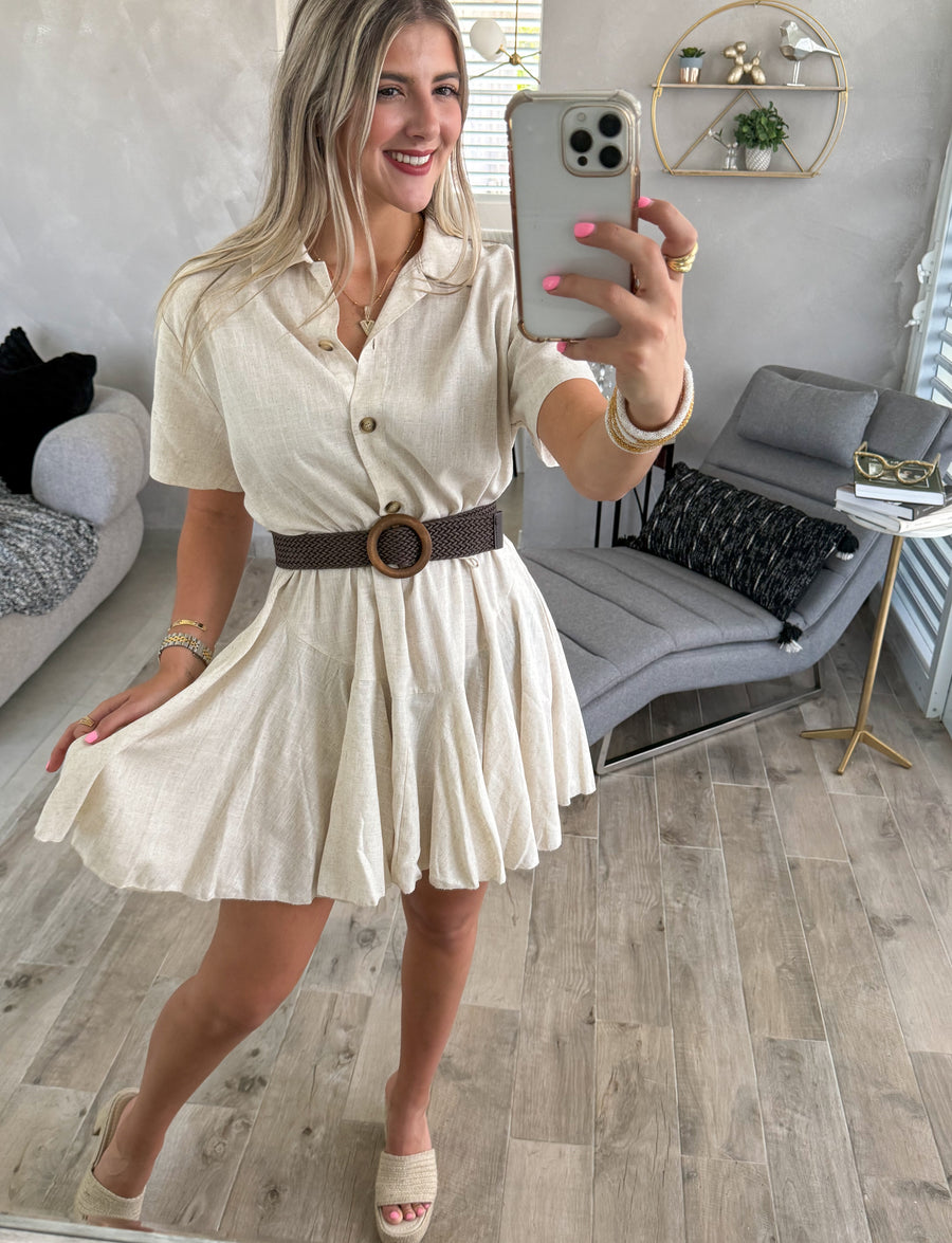 LINEN SHORT SLEEVES DRESS