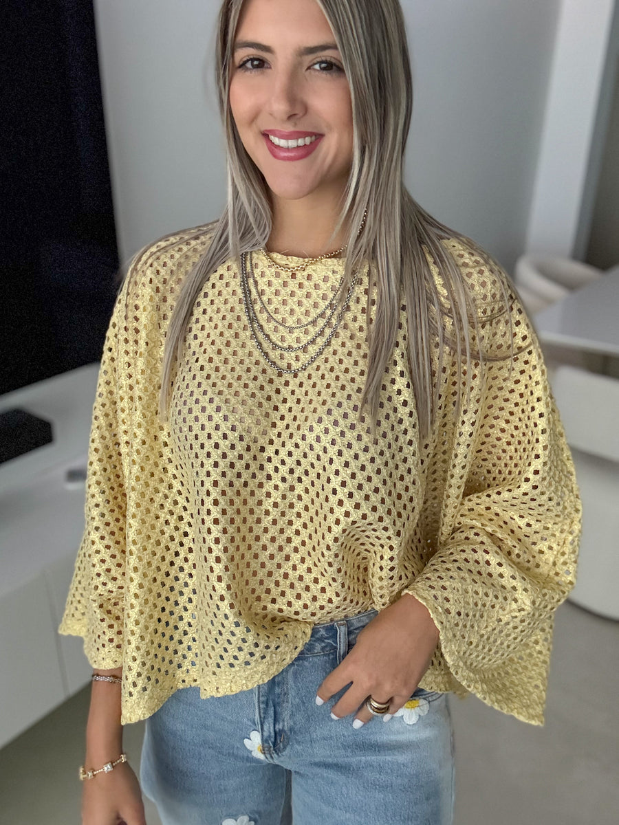 *PRE-ORDERS ARE FINAL SALE* METALLIC BUTTER YELLOW KNITTED BLOUSE