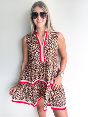 RED/ANIMAL PRINT SLEEVELESS SHORT DRESS