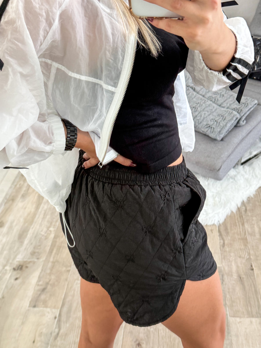 RIBBON EMBROIDED QUILTED SHORTS