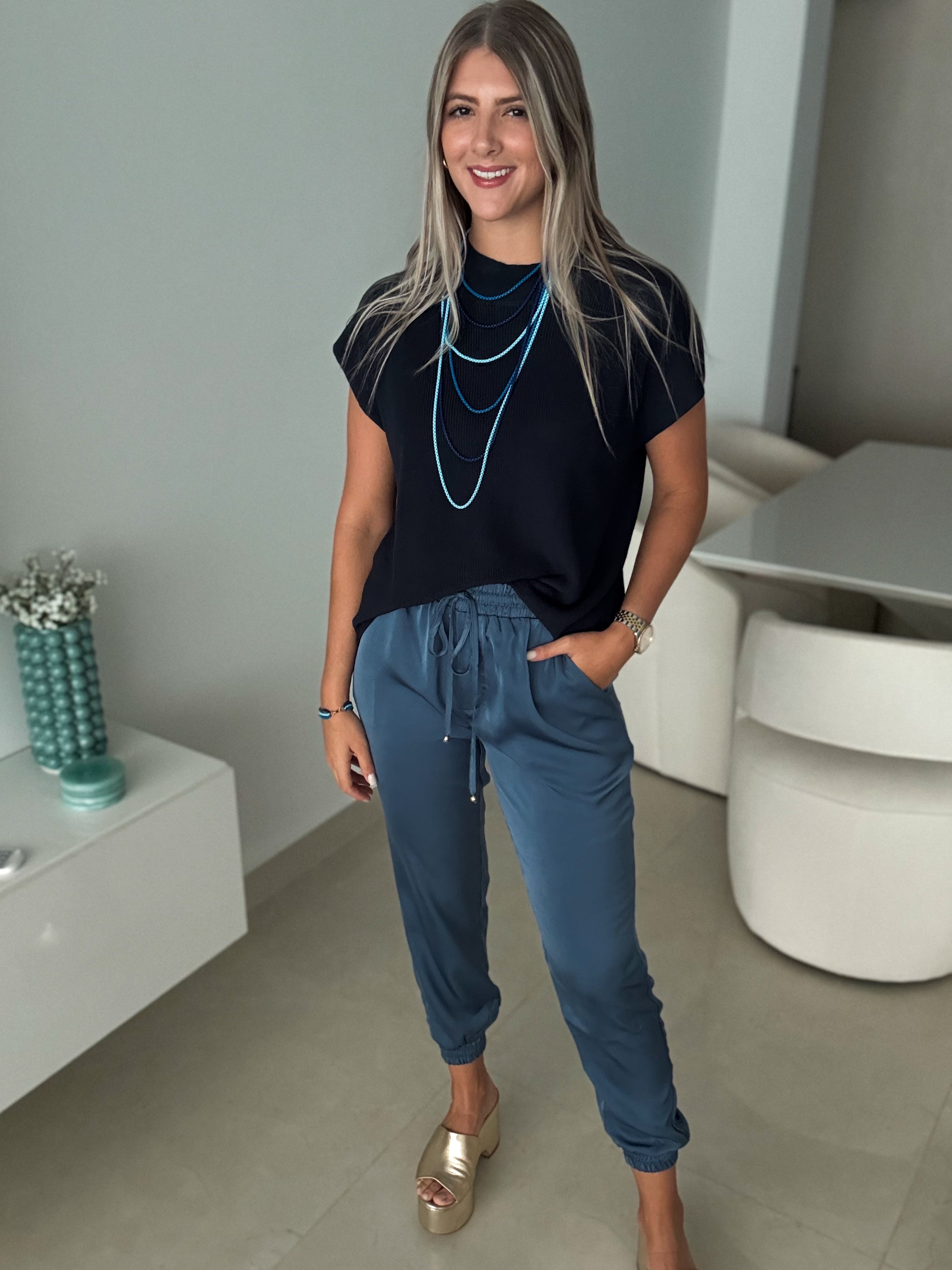 DENIM BLUE SATIN JOGGERS