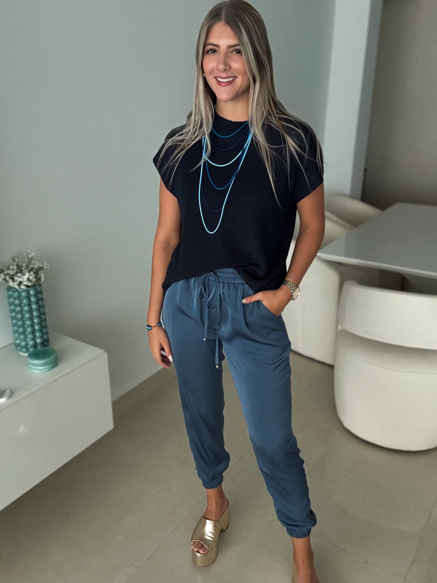 DENIM BLUE SATIN JOGGERS