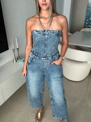 2-IN-1 DENIM STRETCH BARREL JUMPSUIT