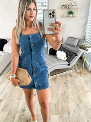 DARK DENIM/GOLD BUTTONED DOWN SHORT DRESS