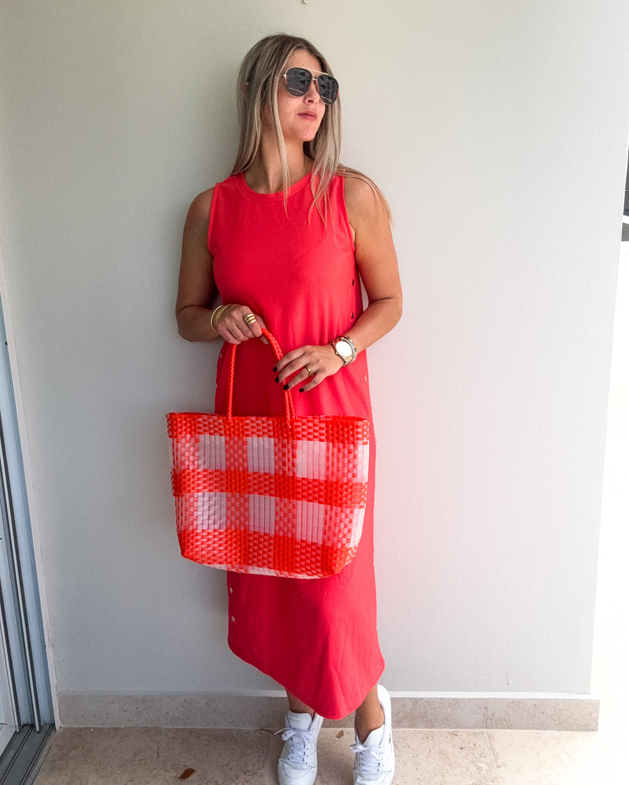 CORAL STUDDED DRESS