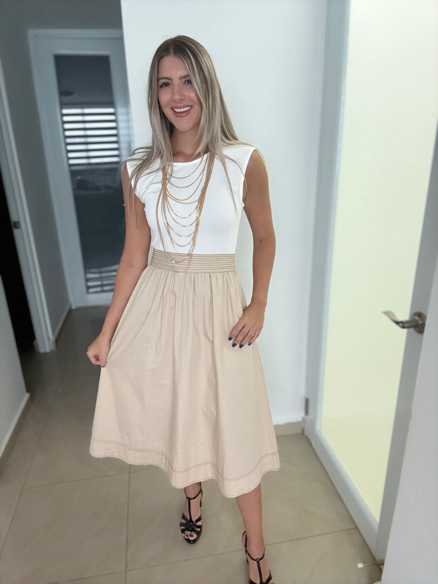 WHITE/BEIGE DRESS