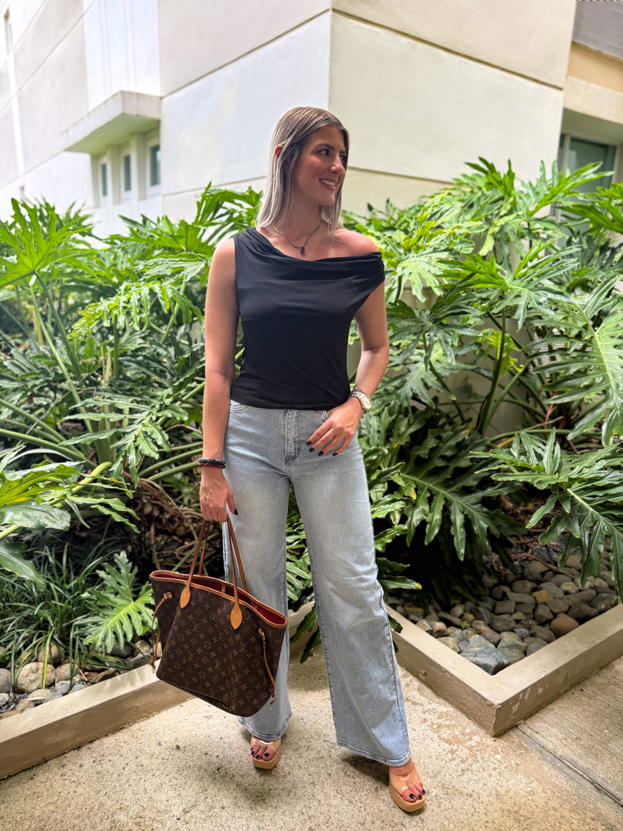 BLACK COWL NECK BLOUSE