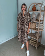 LEOPARD TRACK LINES MIDI DRESS