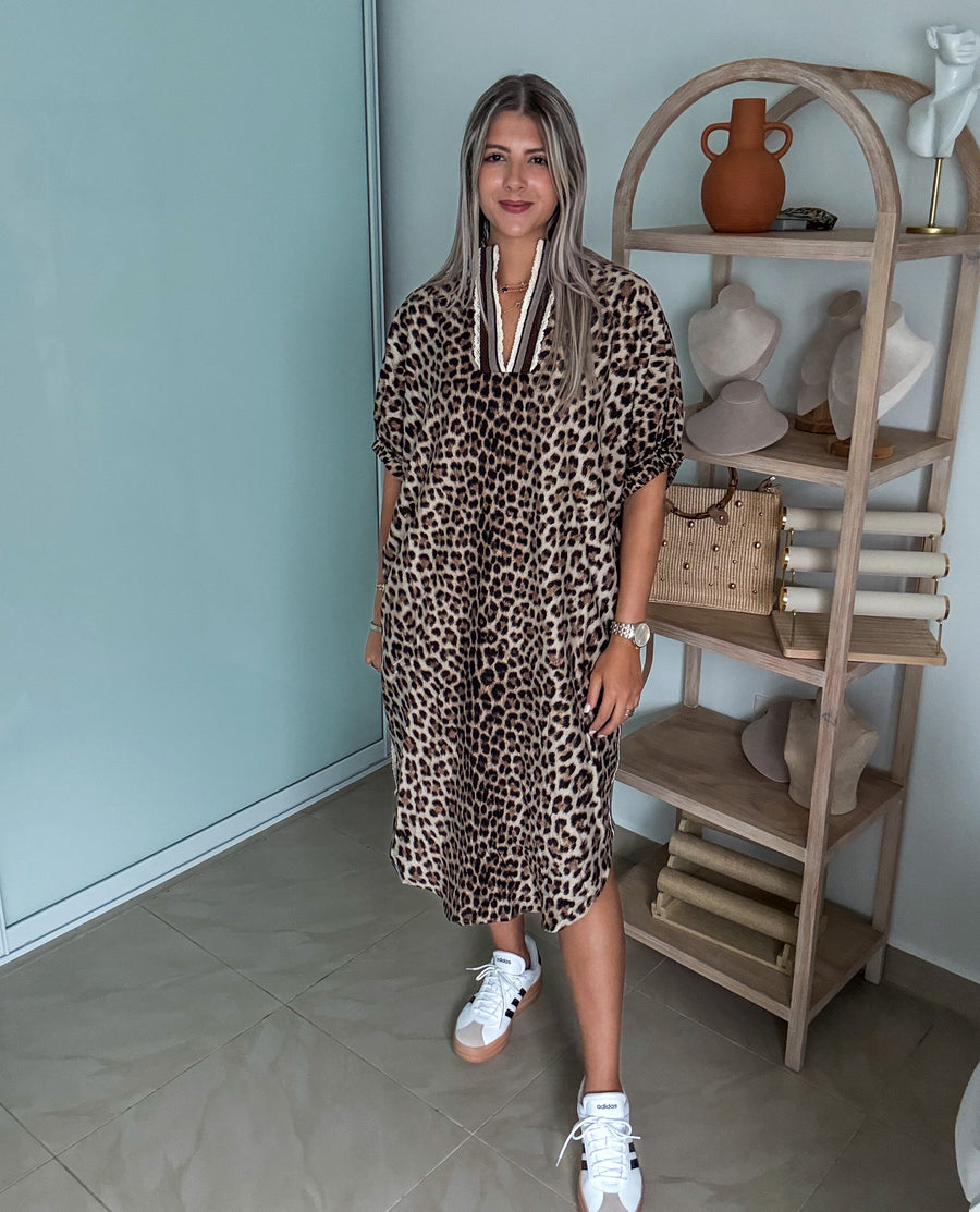 LEOPARD TRACK LINES MIDI DRESS