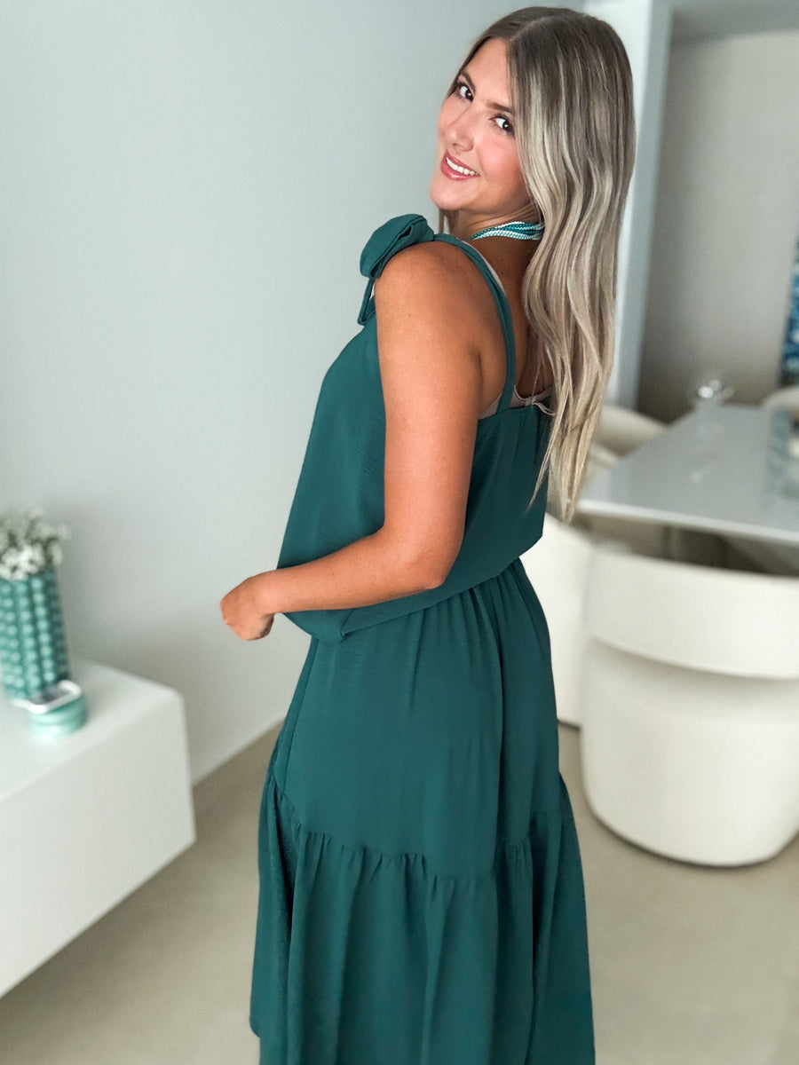 TURQUOISE TIE SHOULDER BLOUSE