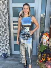 BLACK METALLIC MIDI SKIRT