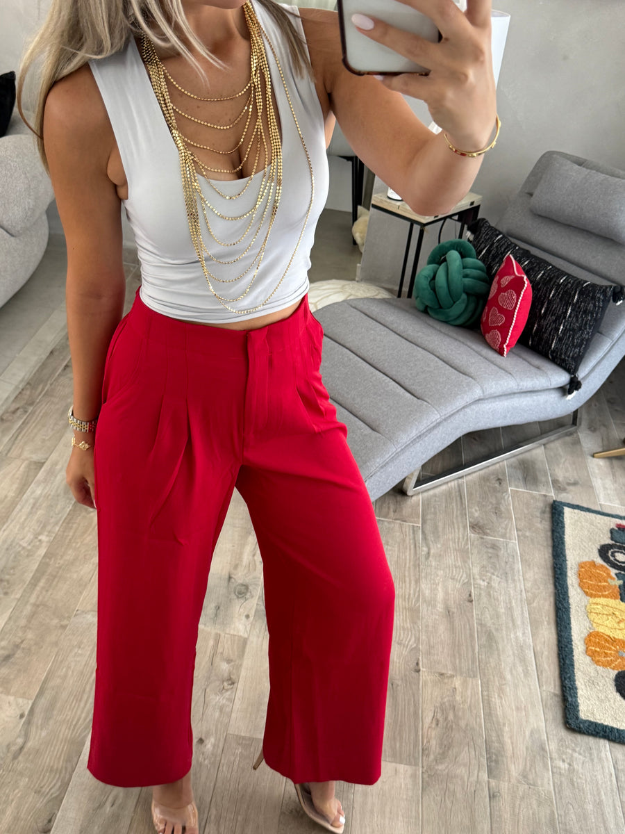 DARK RED TAILORED PANTS