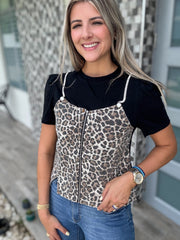 BLACK ANIMAL PRINT VEST THSIRT BLOUSE