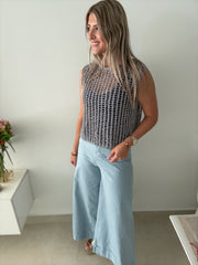 BLUE GRAY NET TOP