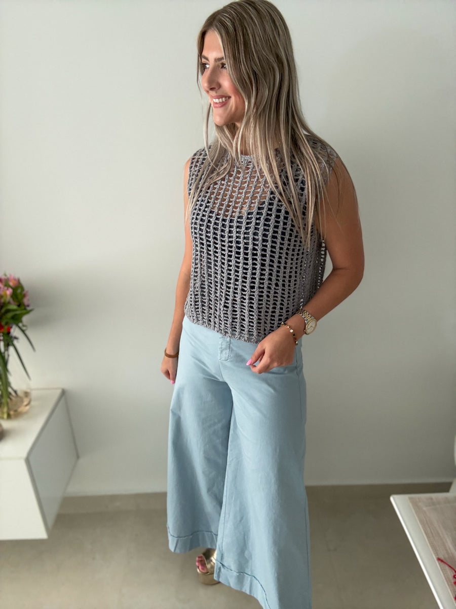 BLUE GRAY NET TOP