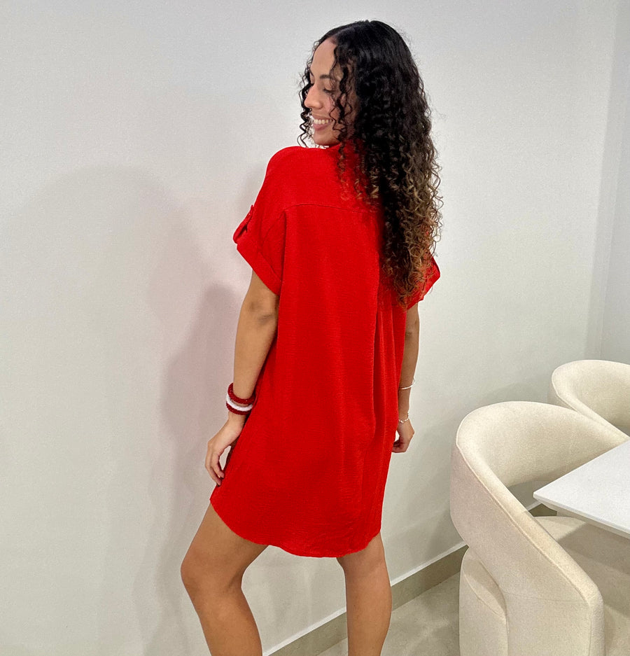 RED SHIRT DRESS
