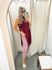 WINE SIDE BUTTON OPEN SWEATER TOP