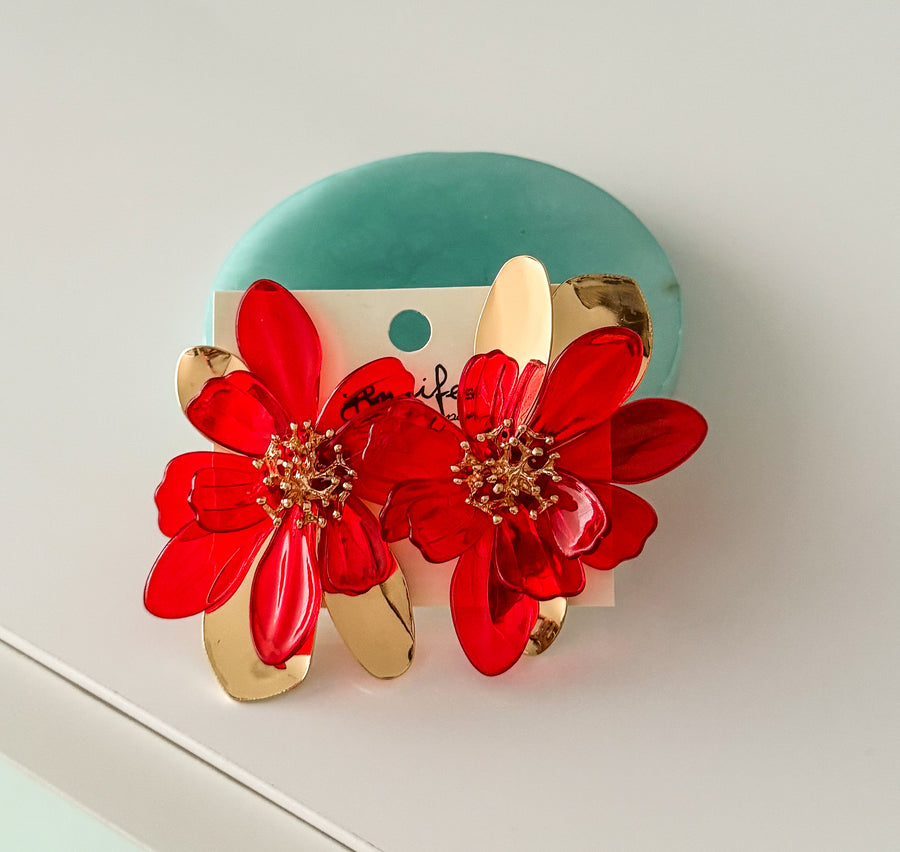 GOLD/RED FLOWER EARRINGS
