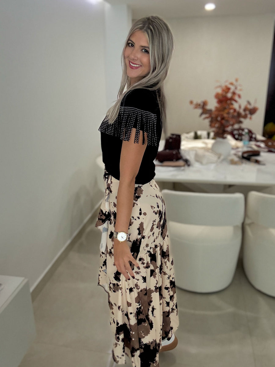 COW PRINT WRAP AROUND SKIRT