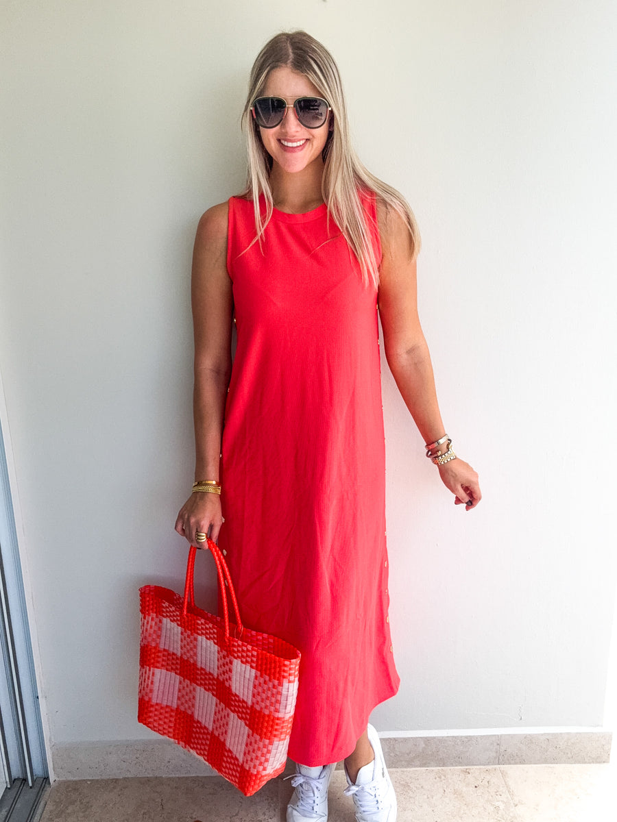 CORAL STUDDED DRESS