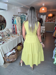 GREEN BELTED HALTER DRESS