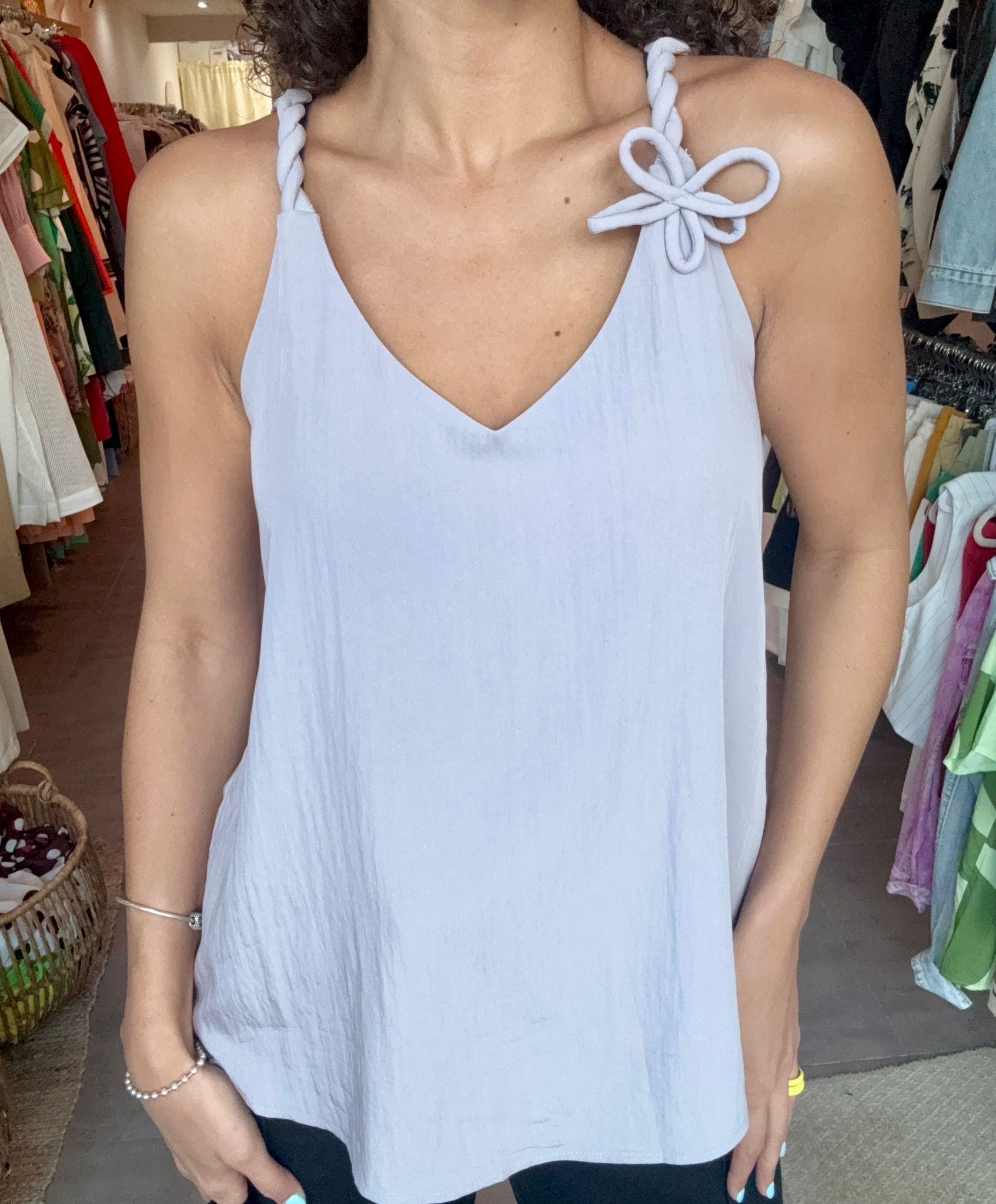 FLOWER STRAP DETAIL BLOUSE
