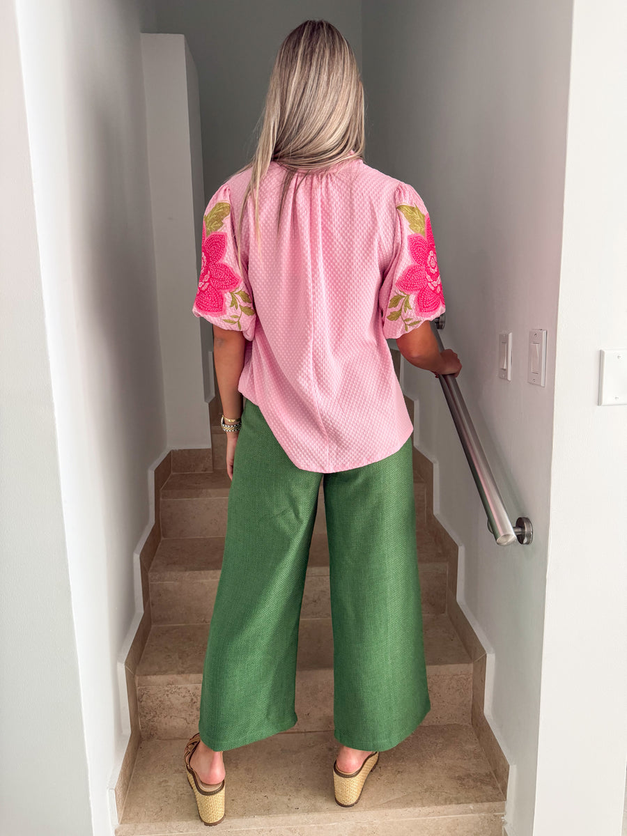 GREEN TWEED FRONT POCKET PANTS