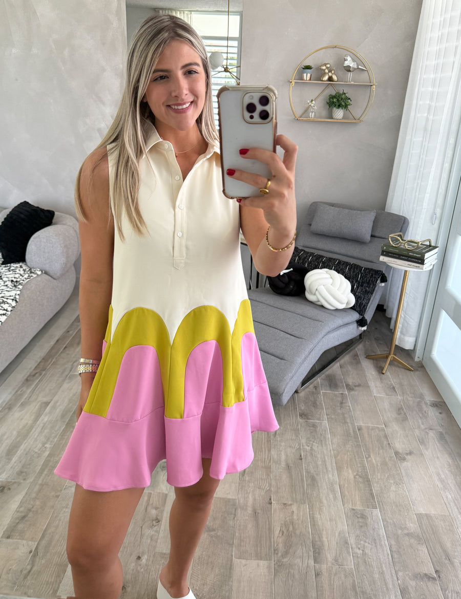 COLORBLOCK SLEEVELESS SHORT DRESS