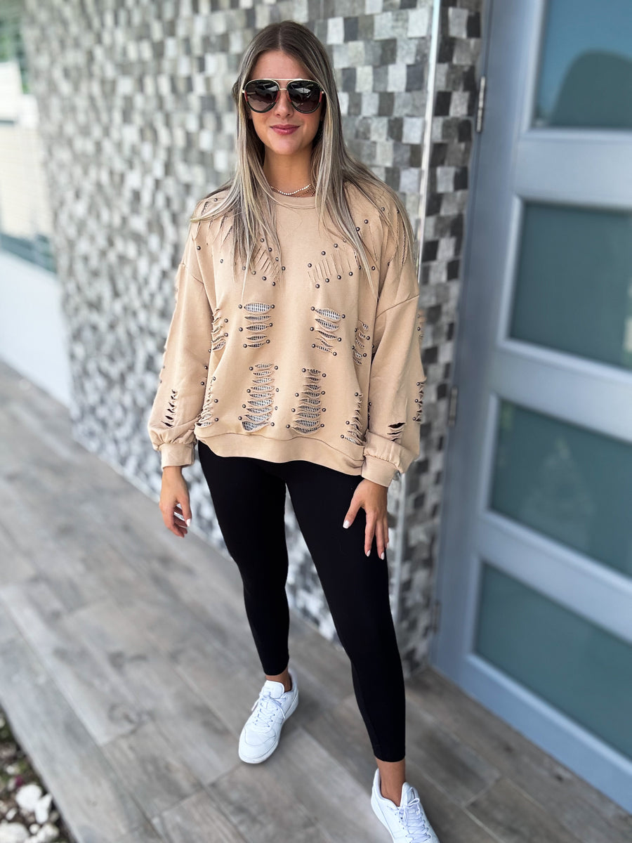 STUDDED RIPPED SWEATER