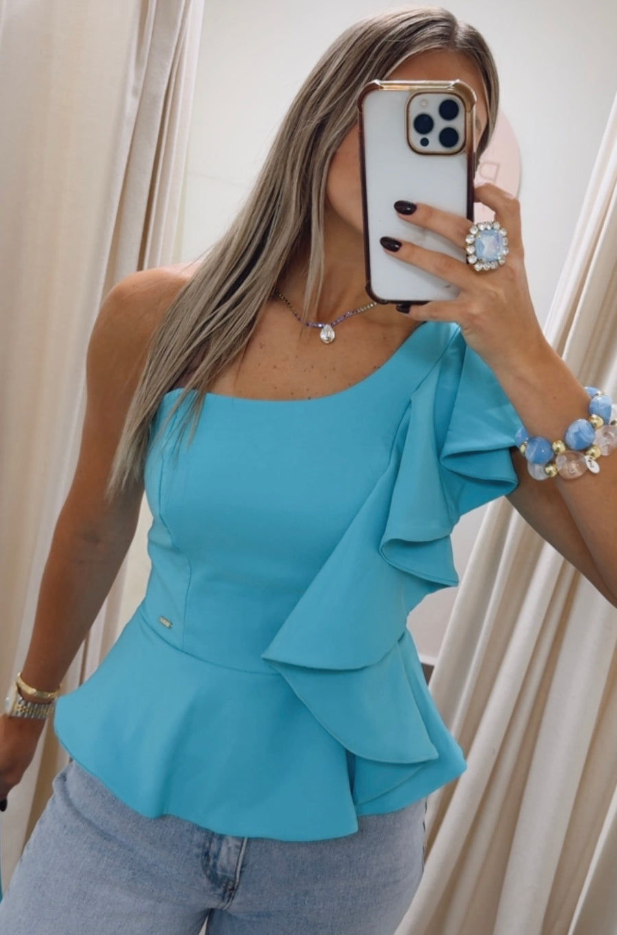 AQUA ONE SHOULDER BLOUSE