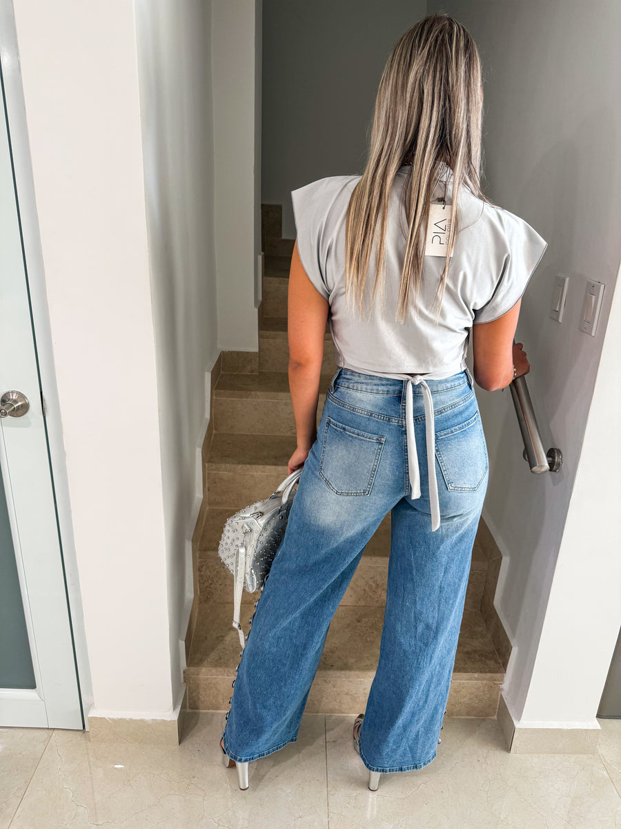 NAPOLEON SILVER DETAILED STRETCHY JEANS