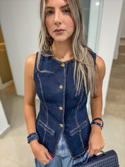 DARK DENIM STRETCHY VEST TOP