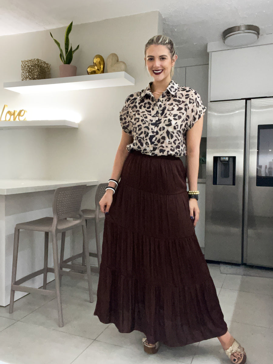 BROWN SATIN MAXI SKIRT