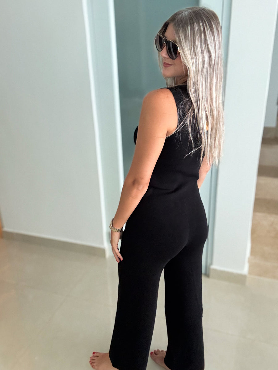 BLACK VEST TOP & PANT COMFY SET