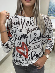 BLACK AND WHITE PRINTED KNITTED TOP