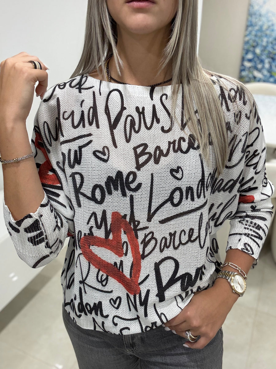 BLACK AND WHITE PRINTED KNITTED TOP