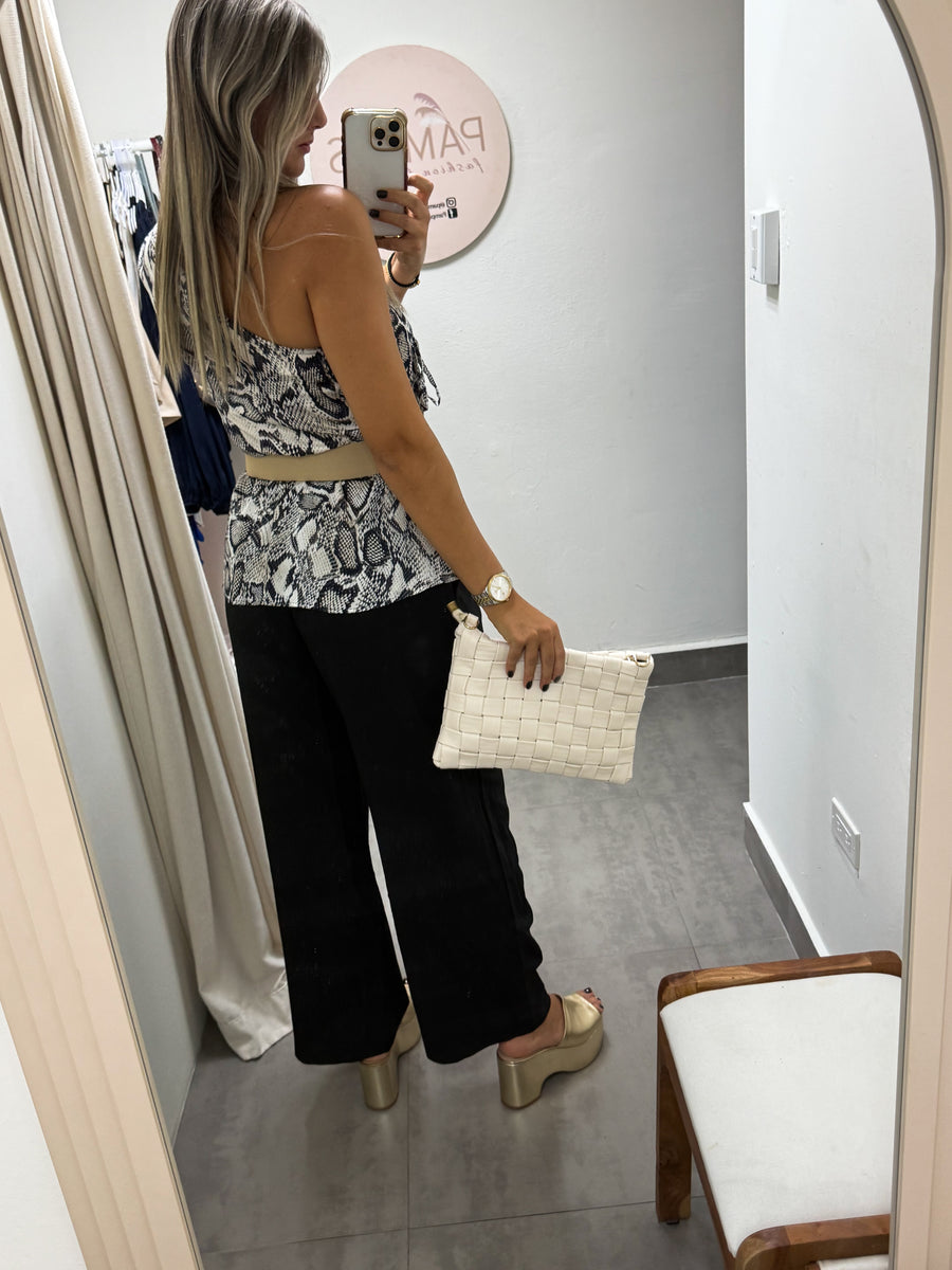 ONE SHOULDER SNAKE PRINT BLOUSE