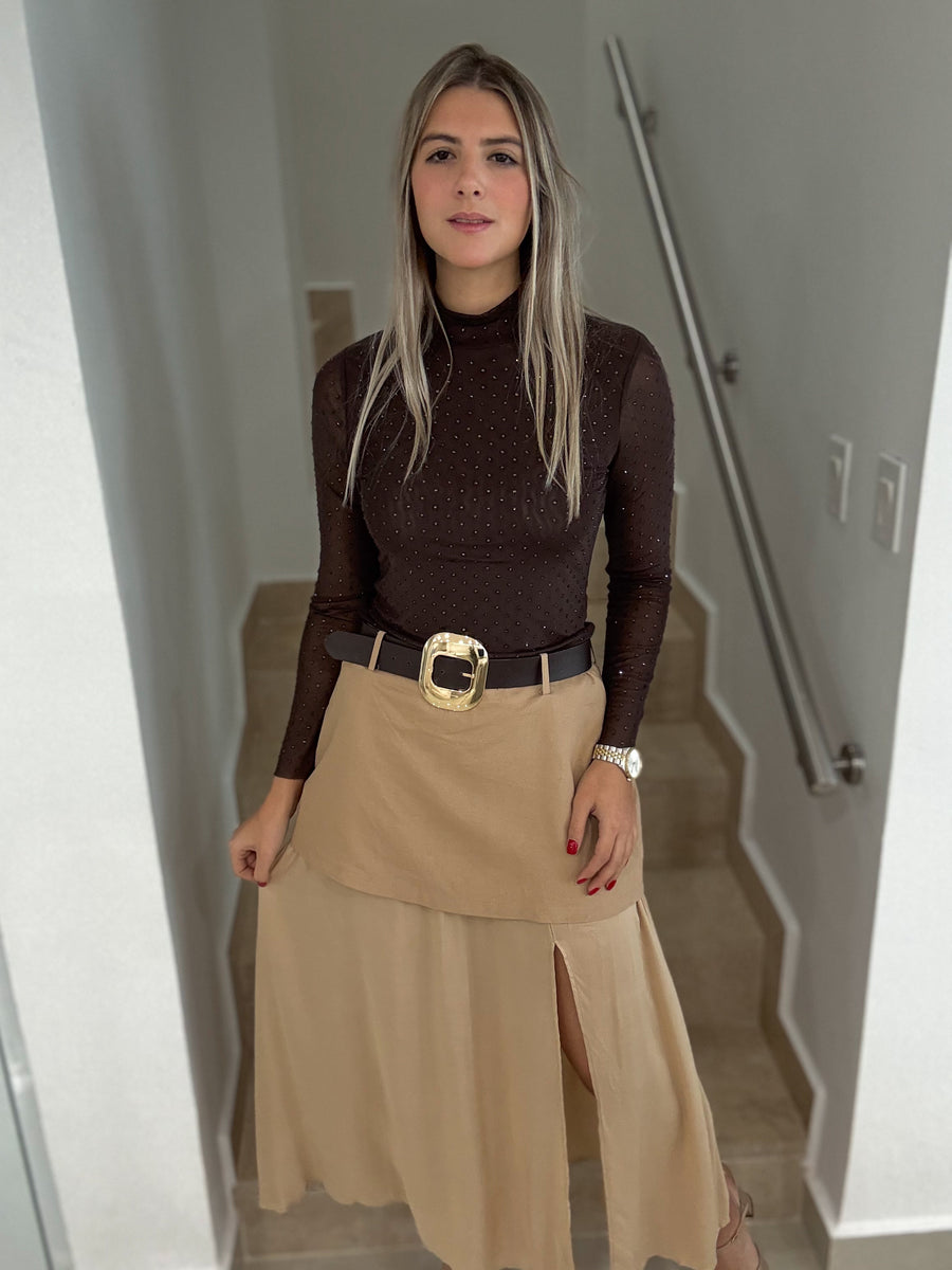 LATTE BELTED SKIRT