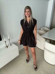 BLACK ELASTIC WAIST DRESS