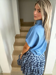 DENIM BLUE MOCK NECK BLOUSE