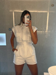 OFF WHITE MOCK NECK ZIPPER ROMPER