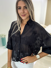 BLACK FLORAL SHEER BLOUSE