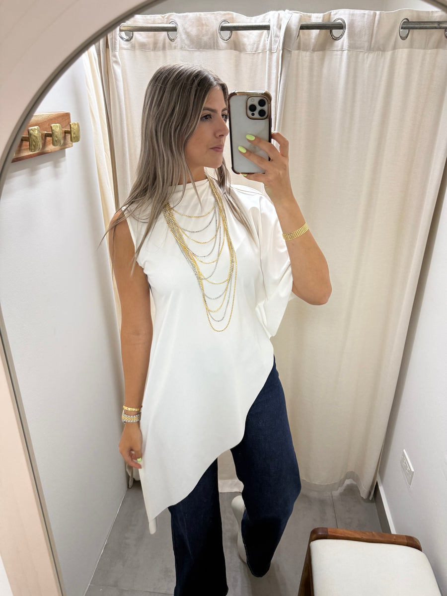 PIA WHITE ASYMMETRIC BLOUSE