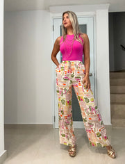 MAGENTA/GREEN PRINTED PANTS
