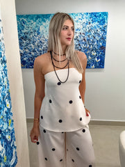 POLKA DOT STRAPLESS TOP & PANT SET