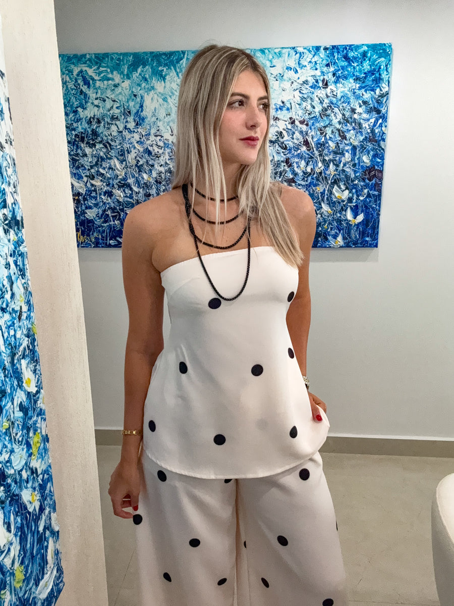 POLKA DOT STRAPLESS TOP & PANT SET