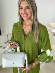 GREEN POLKA DOT DETAILED DRESS
