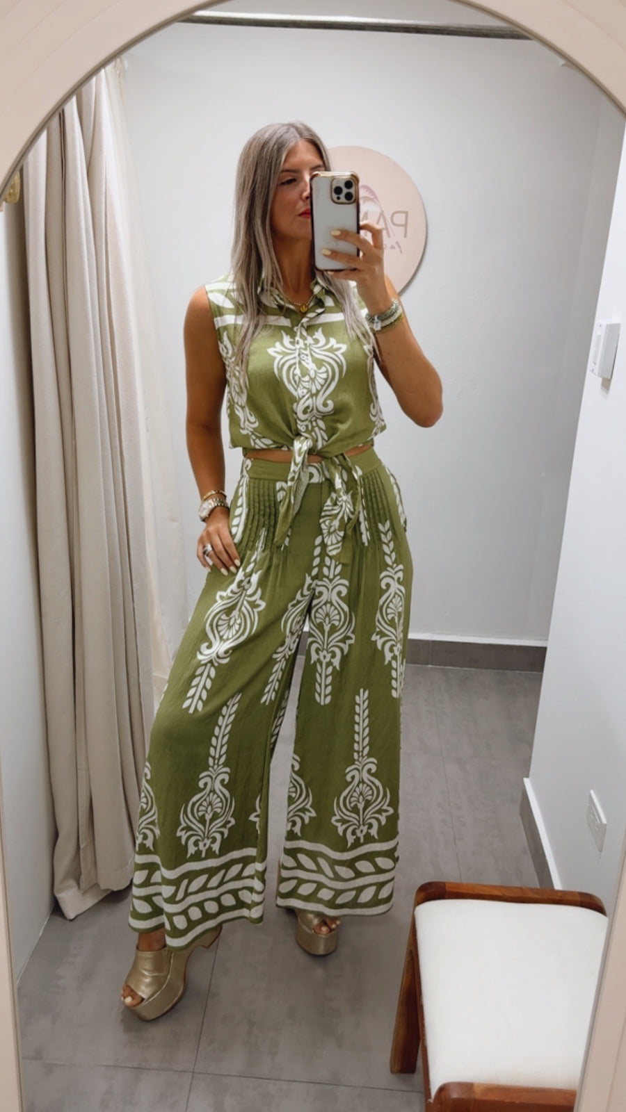 GREEN PRINTED TOP & PANT SET
