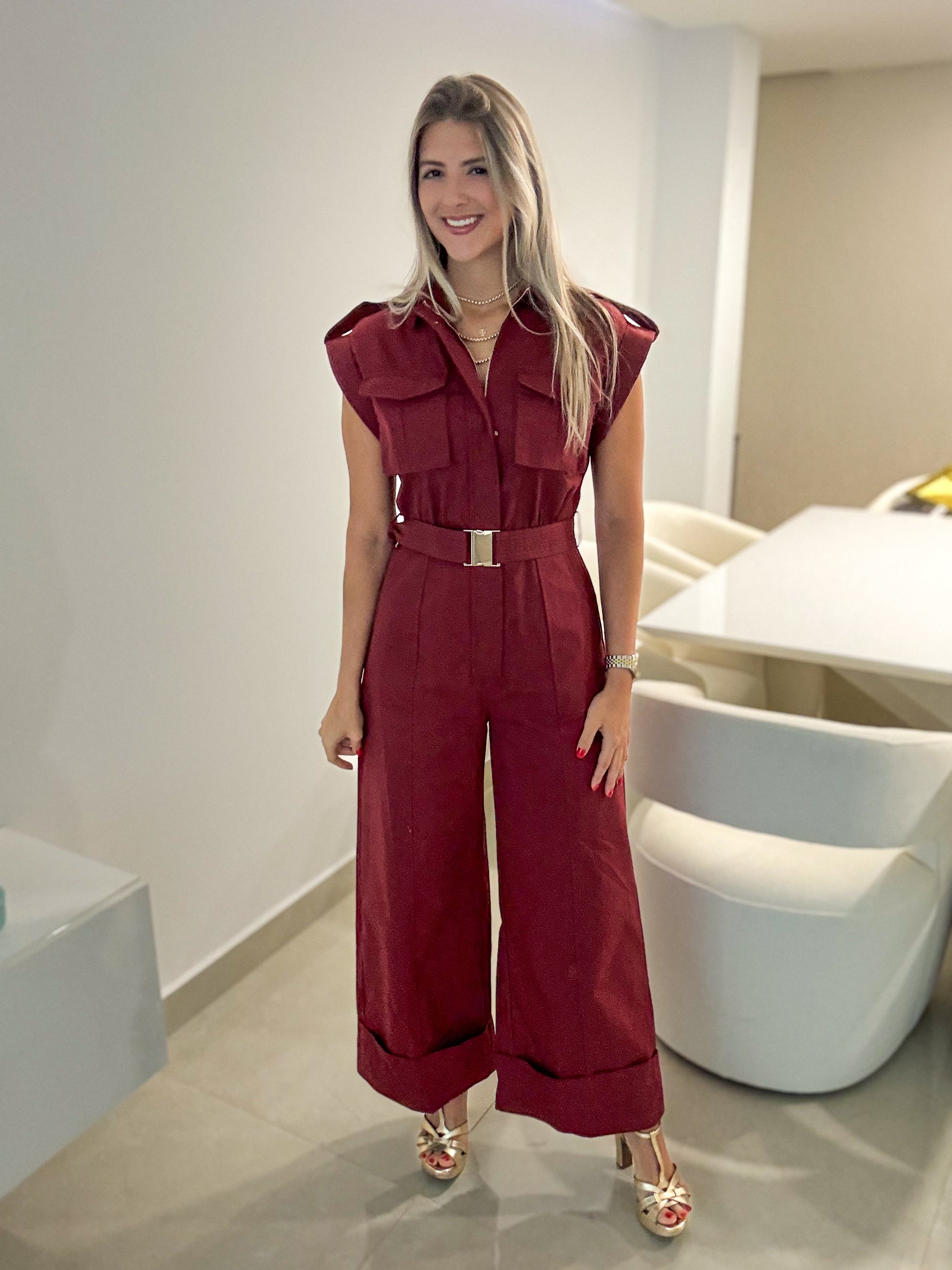 BURGUNDY WIDE LEG JUMPSUIT