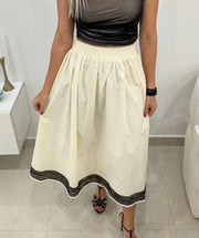 IVORY/BLACK LINE DETAIL MIDI SKIRT